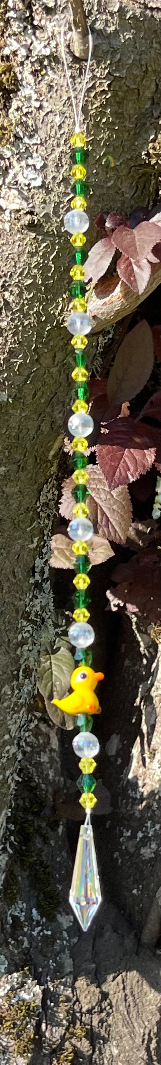 Green & Yellow Glass Beads and Cute Yellow Duck Suncatcher