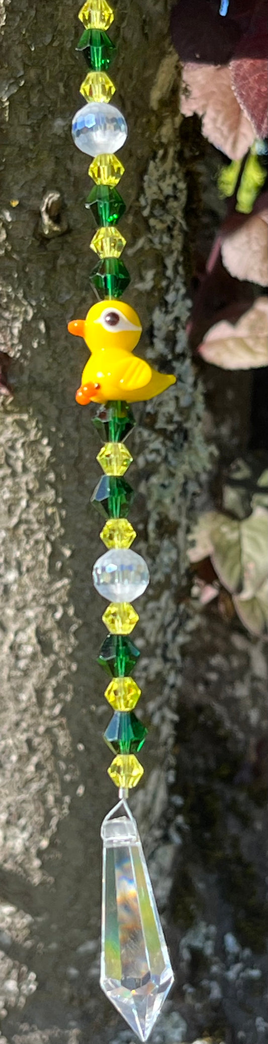 Yellow & Green Glass Beads and Cute Yellow Duck Suncatcher