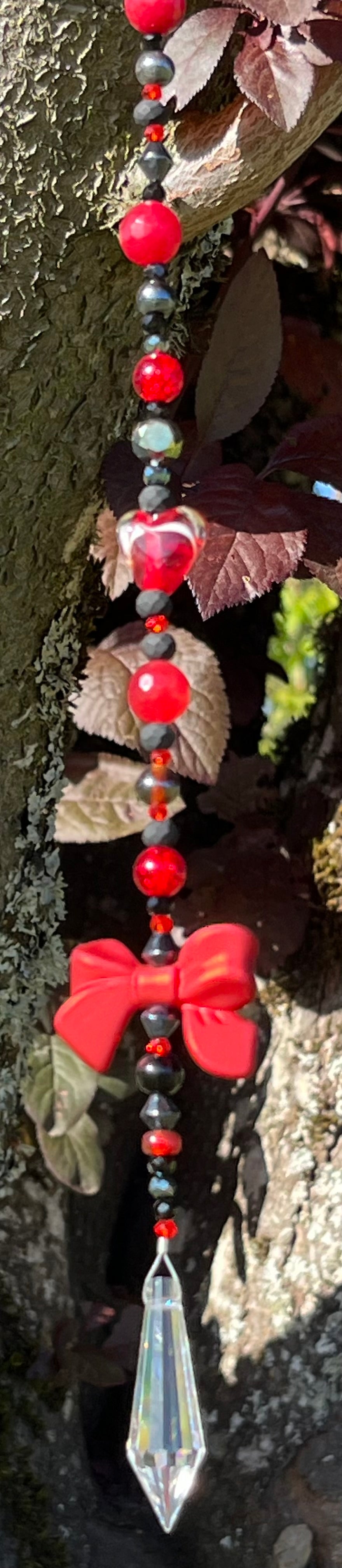 Red & Black Beads with Big Red Bow Suncatcher