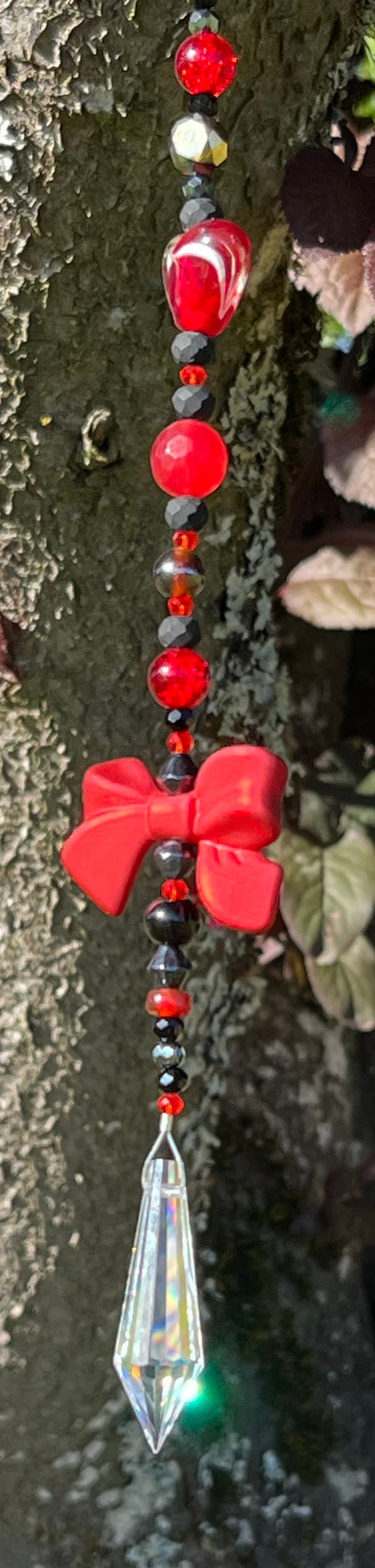 Red & Black Beads with Big Red Bow Suncatcher