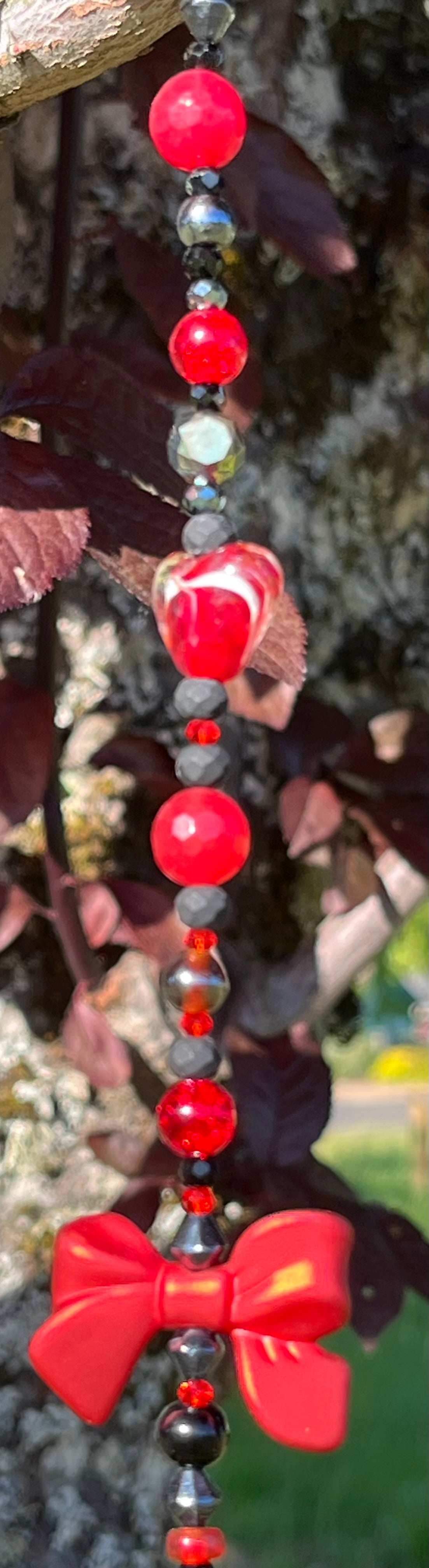 Red & Black Beads with Big Red Bow Suncatcher