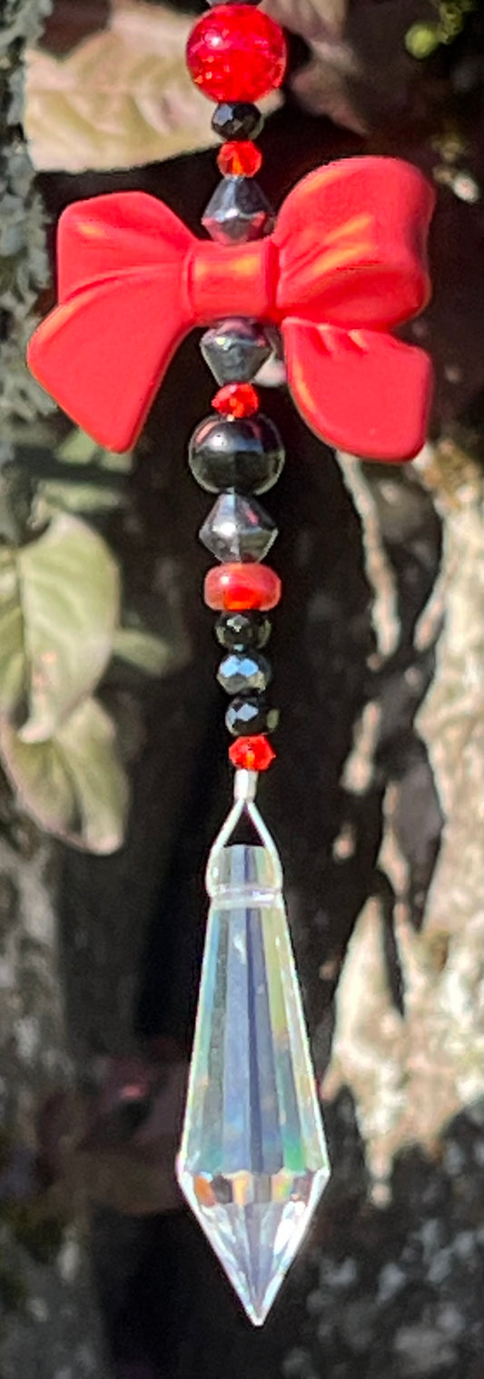 Red & Black Beads with Big Red Bow Suncatcher
