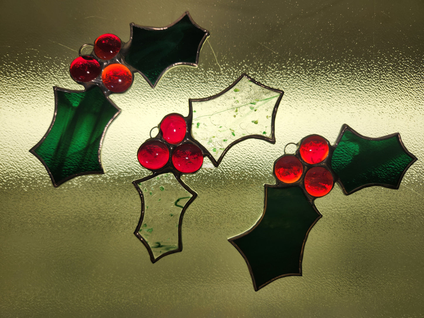 Stained Glass Christmas Holly Ornament