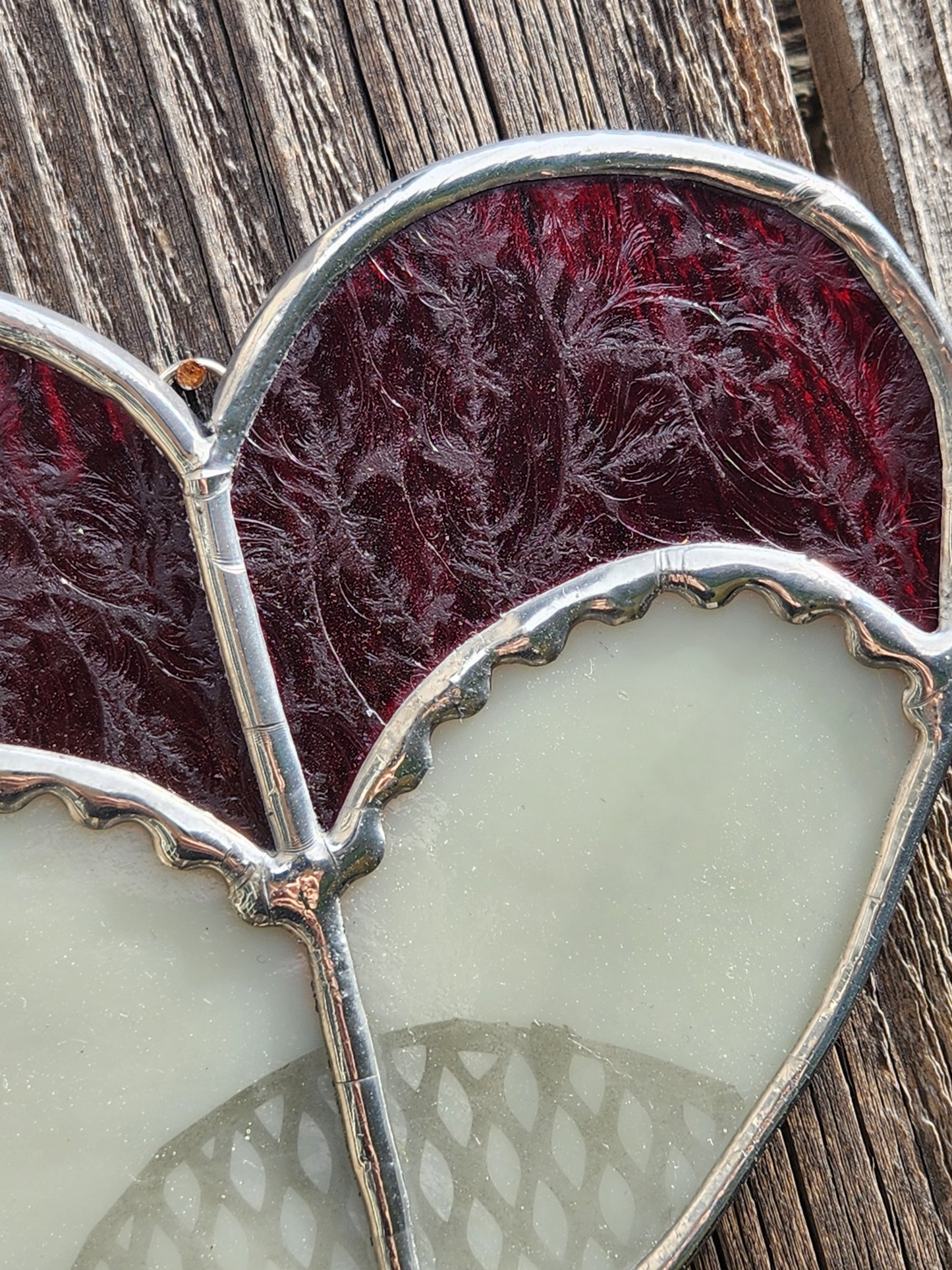 Vintage Red Iceflake Stained Glass Heart Shaped Booty