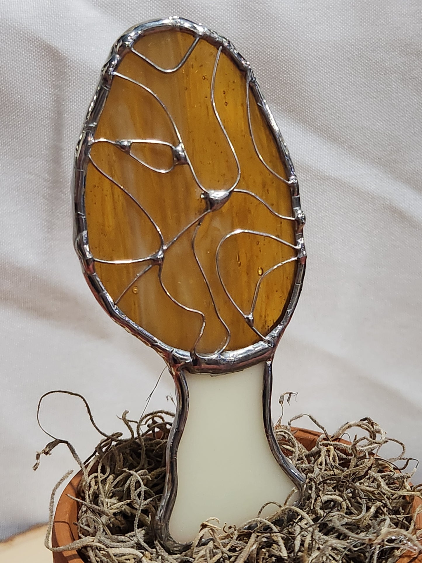 Life-Sized Morel Mushroom Stained Glass Plant Stake