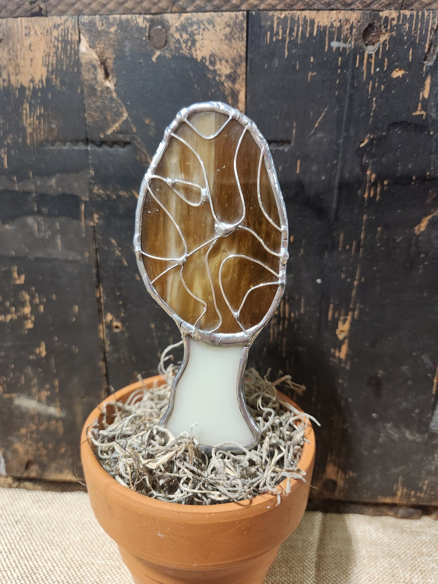 Life-Sized Morel Mushroom Stained Glass Plant Stake