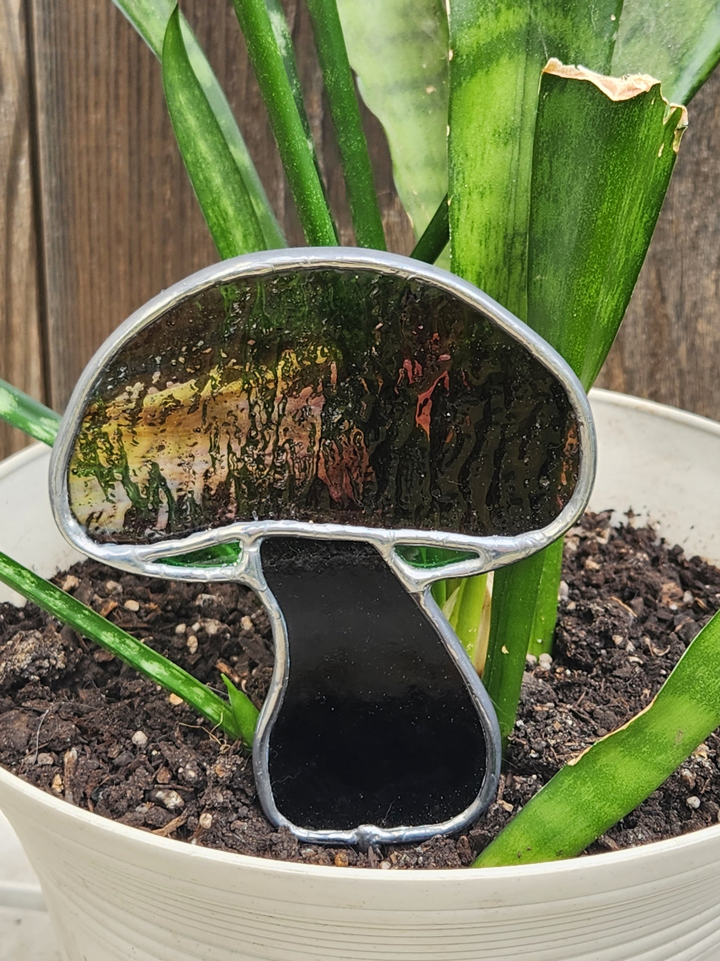 Purple Textured Mushroom Stained Glass Plant Stake