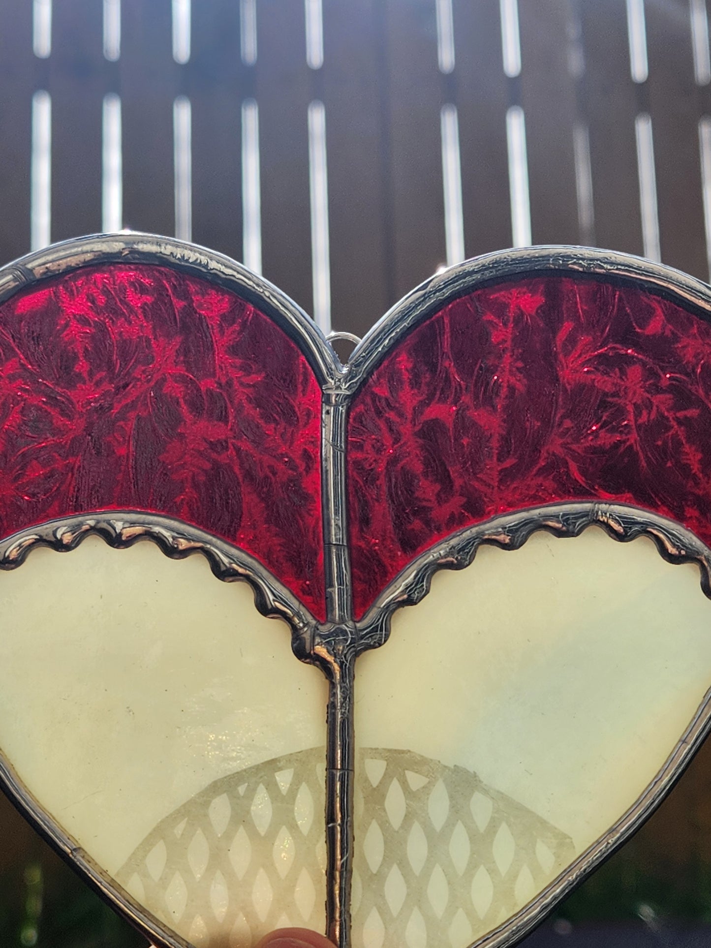 Vintage Red Iceflake Stained Glass Heart Shaped Booty