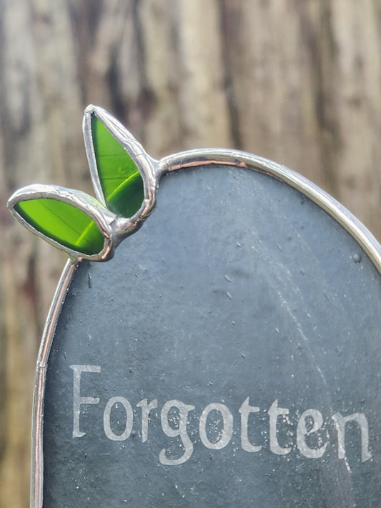 Gray "Forgotten" Headstone Stained Glass Plant Stake