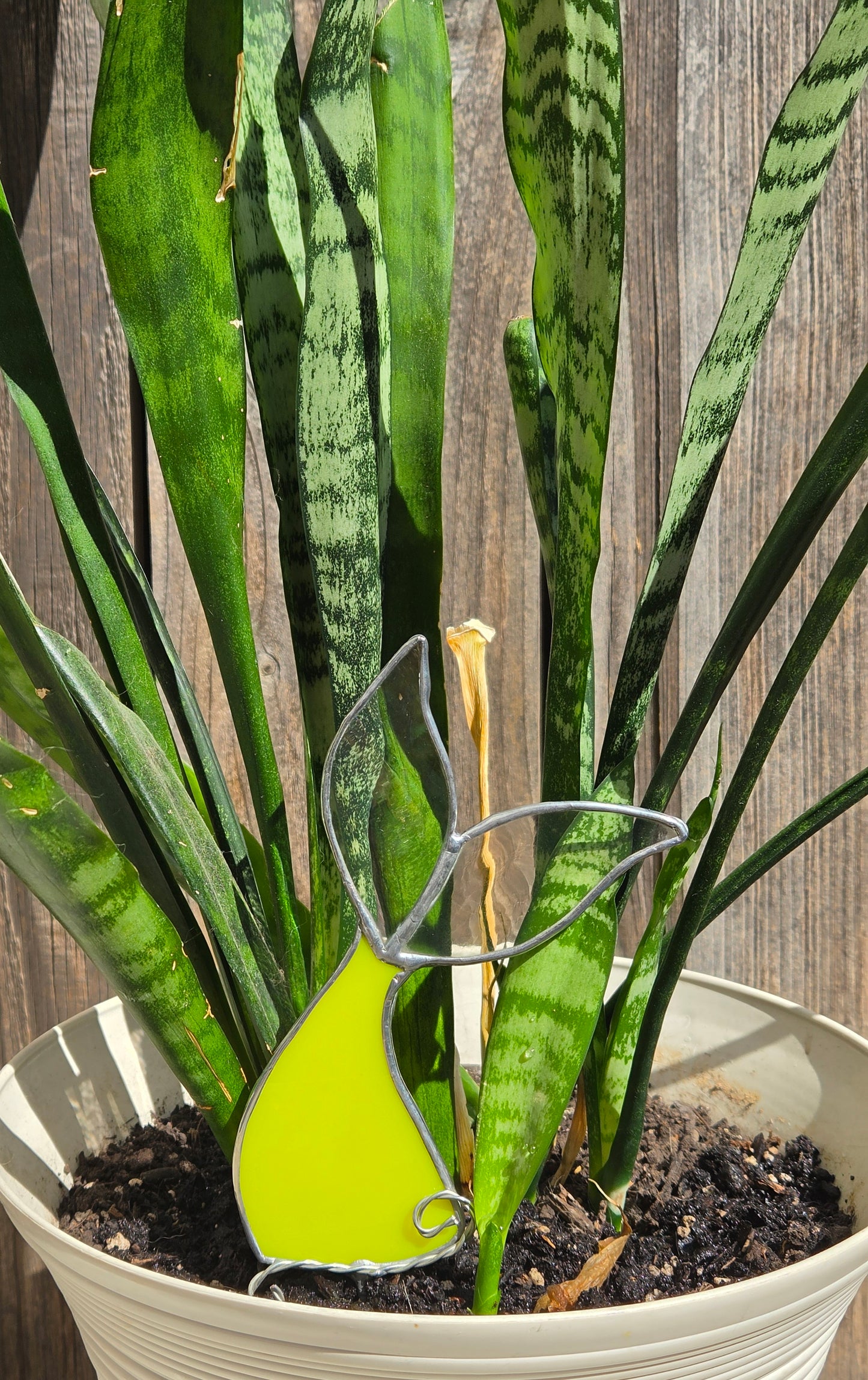 Neon Green & Iridescent Stained Glass Mermaid Tail Plant Stake