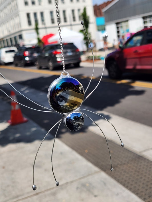Hanging Black Iridescent Stained Glass Spider