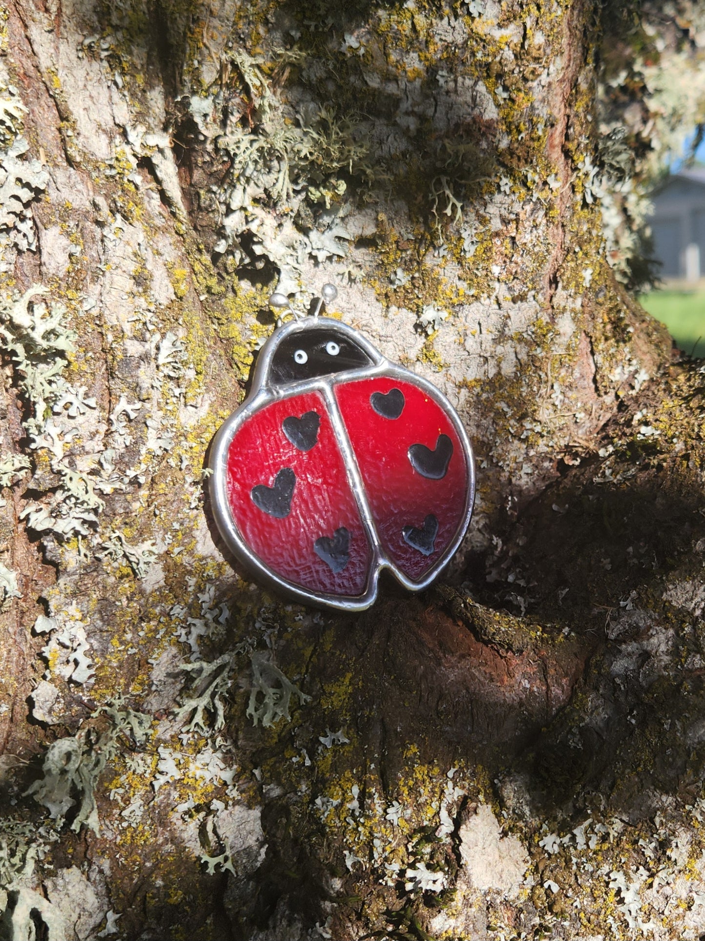 Small Hanging Red Opaque Stained Glass Lovebug