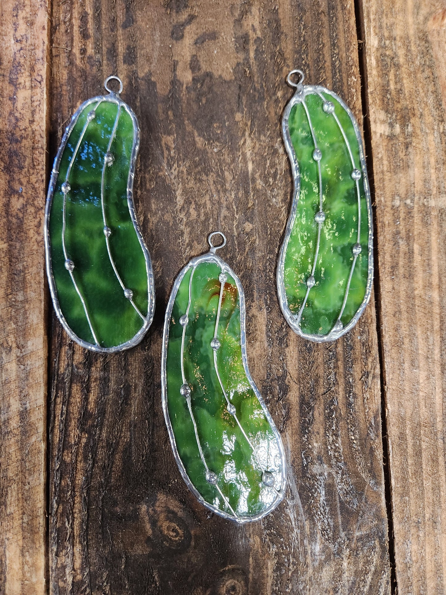 Christmas Pickle Green Mottle Stained Glass Ornament