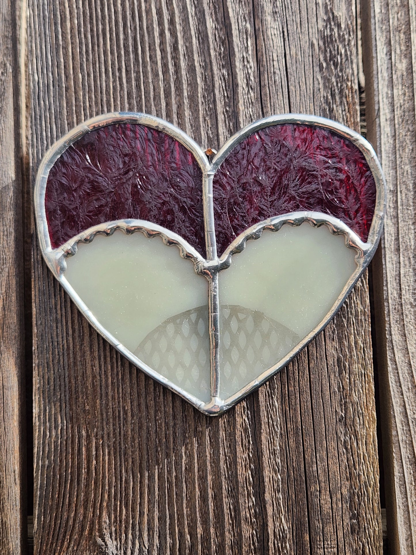 Vintage Red Iceflake Stained Glass Heart Shaped Booty