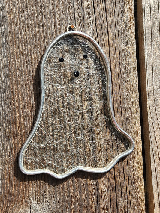Clear Ice Flake Floating Stained Glass Ghost with Loop