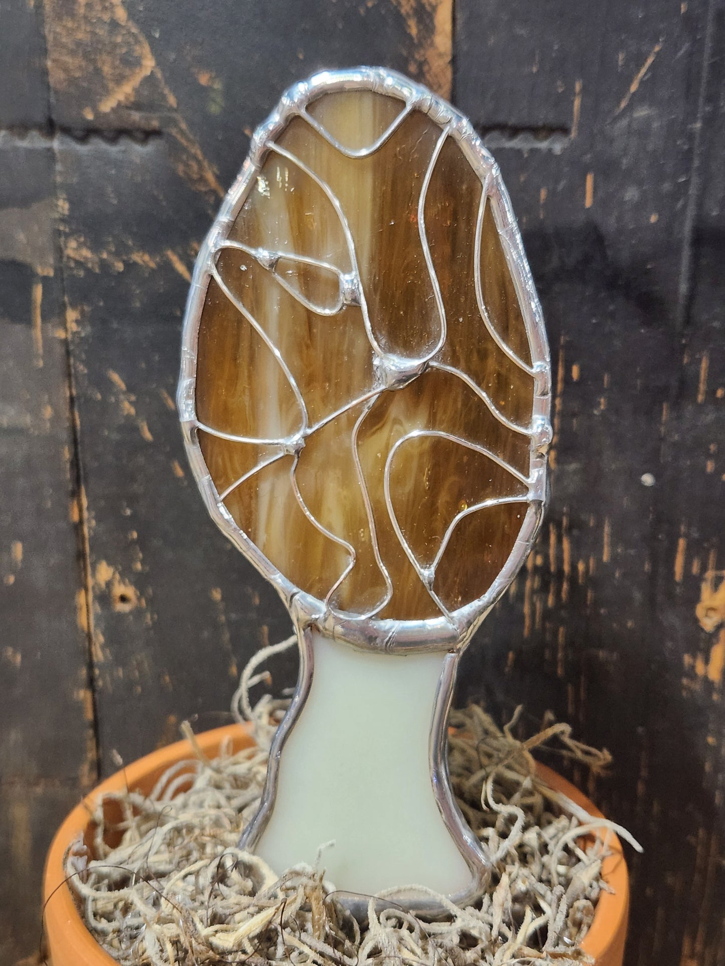 Life-Sized Morel Mushroom Stained Glass Plant Stake
