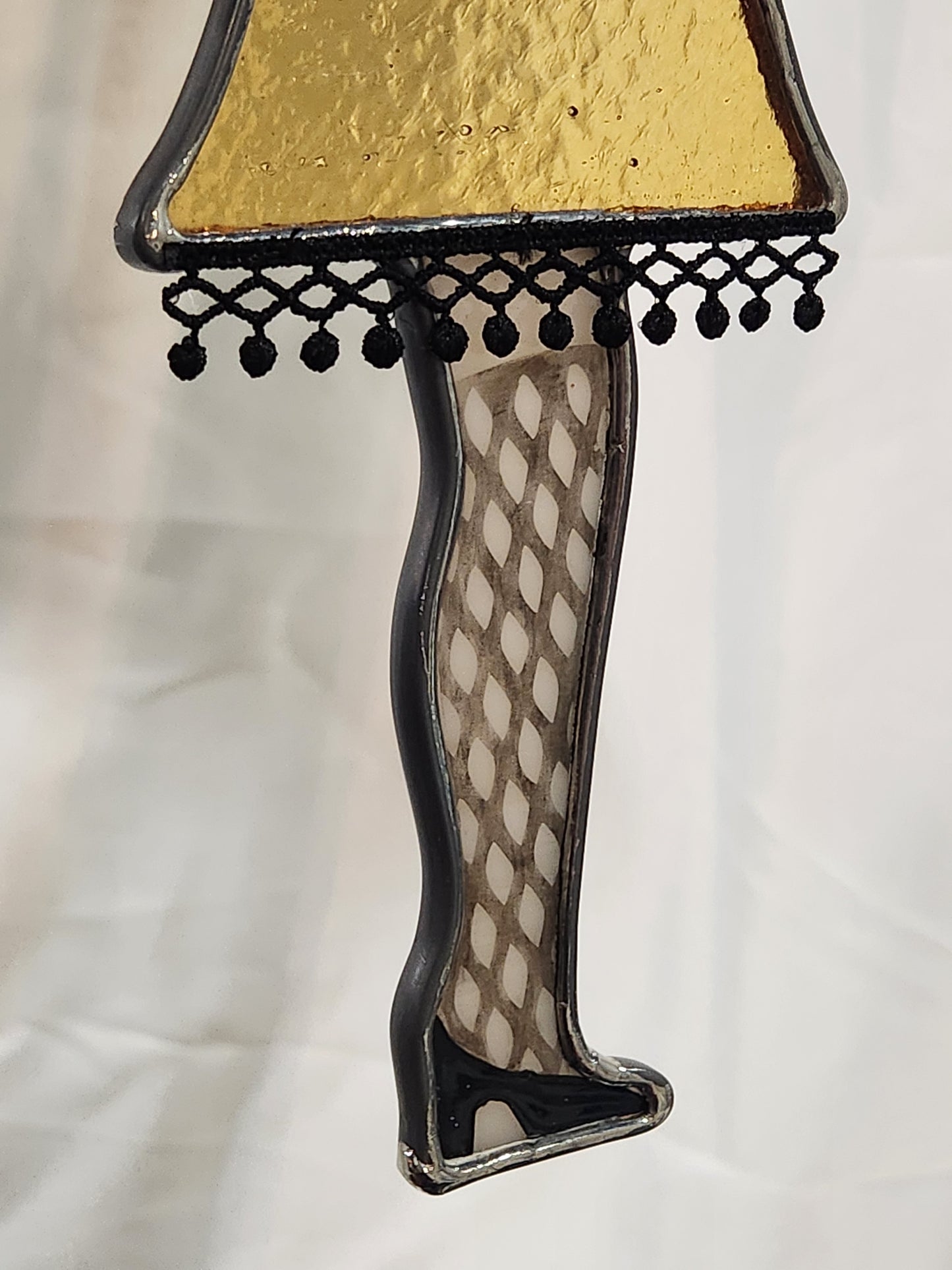 Vintage Amber Glass Lampshade Stained Glass Leg Lamp Ornament