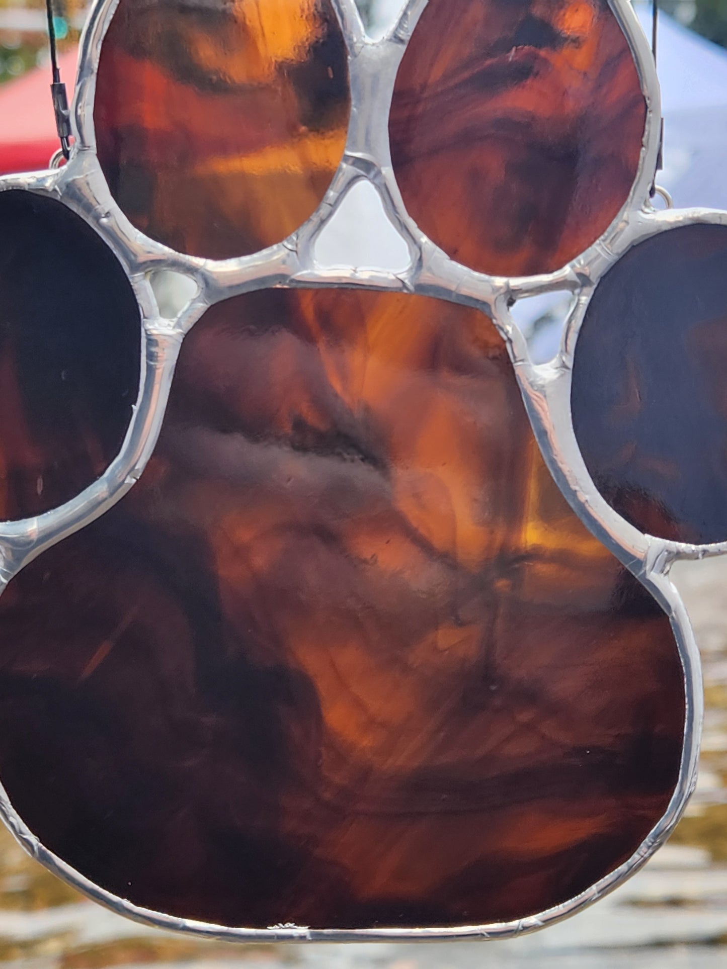 Brown Wispy Stained Glass Paw Print