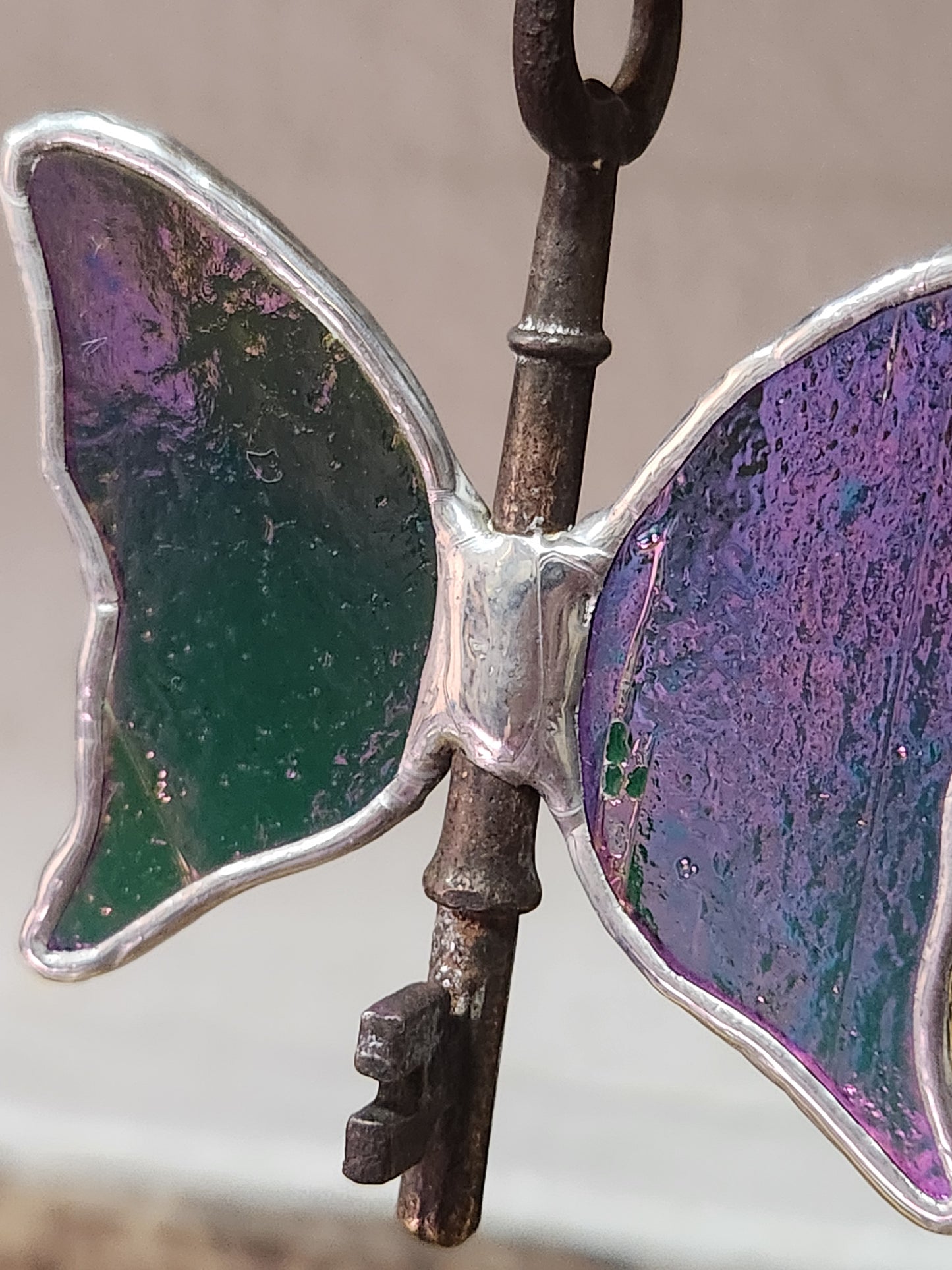 Green-to-Purple Iridescent Stained Glass Flying Key