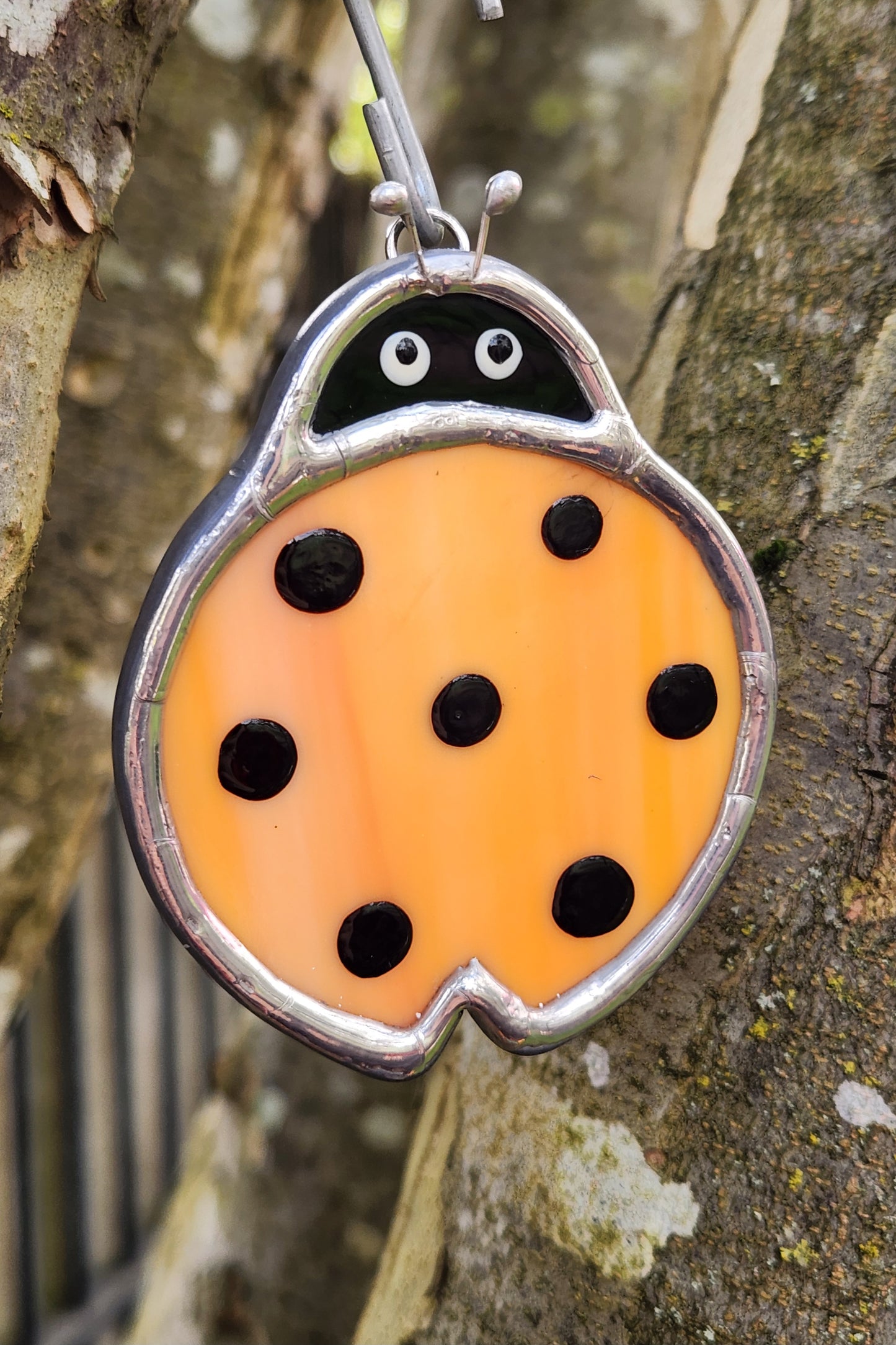 Small Round Hanging Orange Stained Glass Ladybug