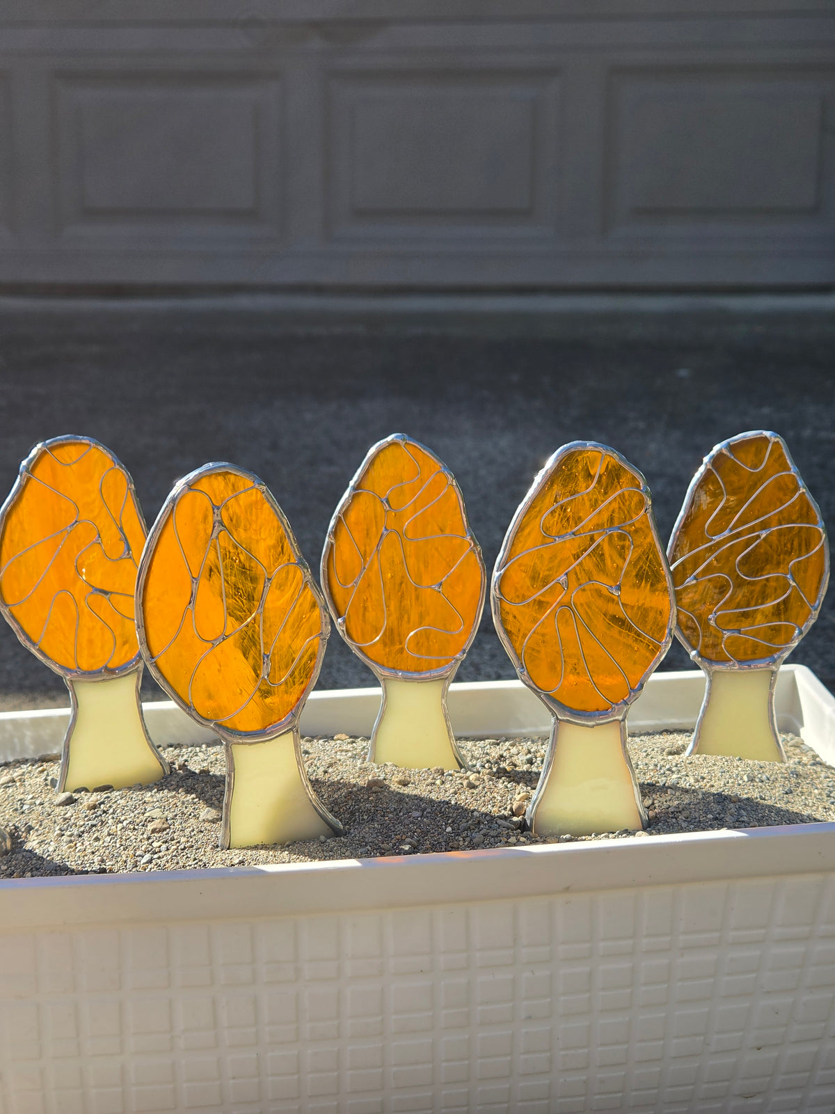 Life-Sized Morel Mushroom Stained Glass Plant Stake
