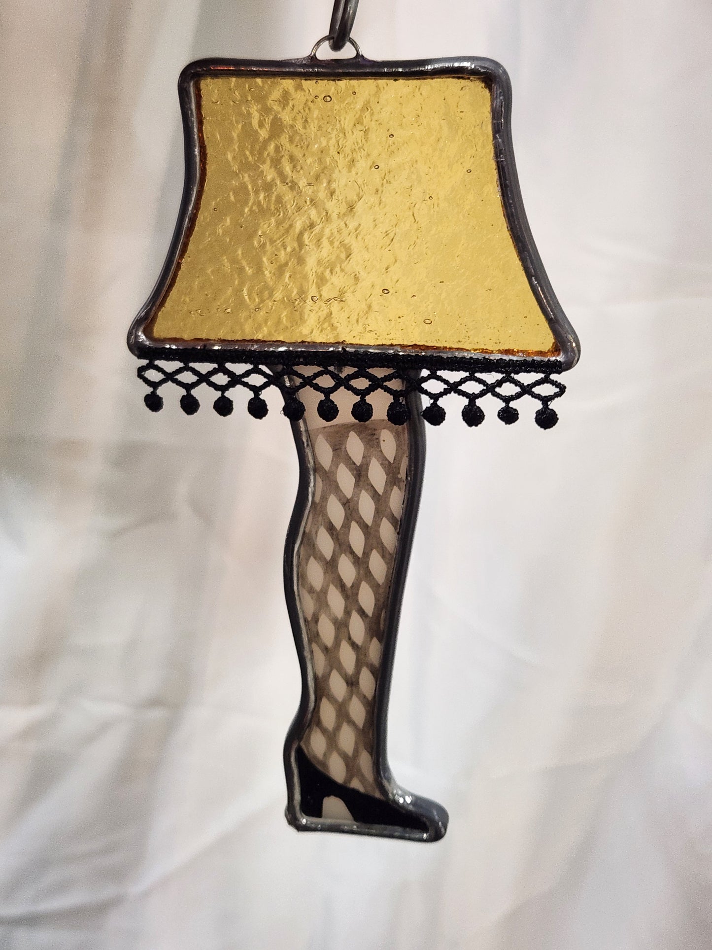 Vintage Amber Glass Lampshade Stained Glass Leg Lamp Ornament