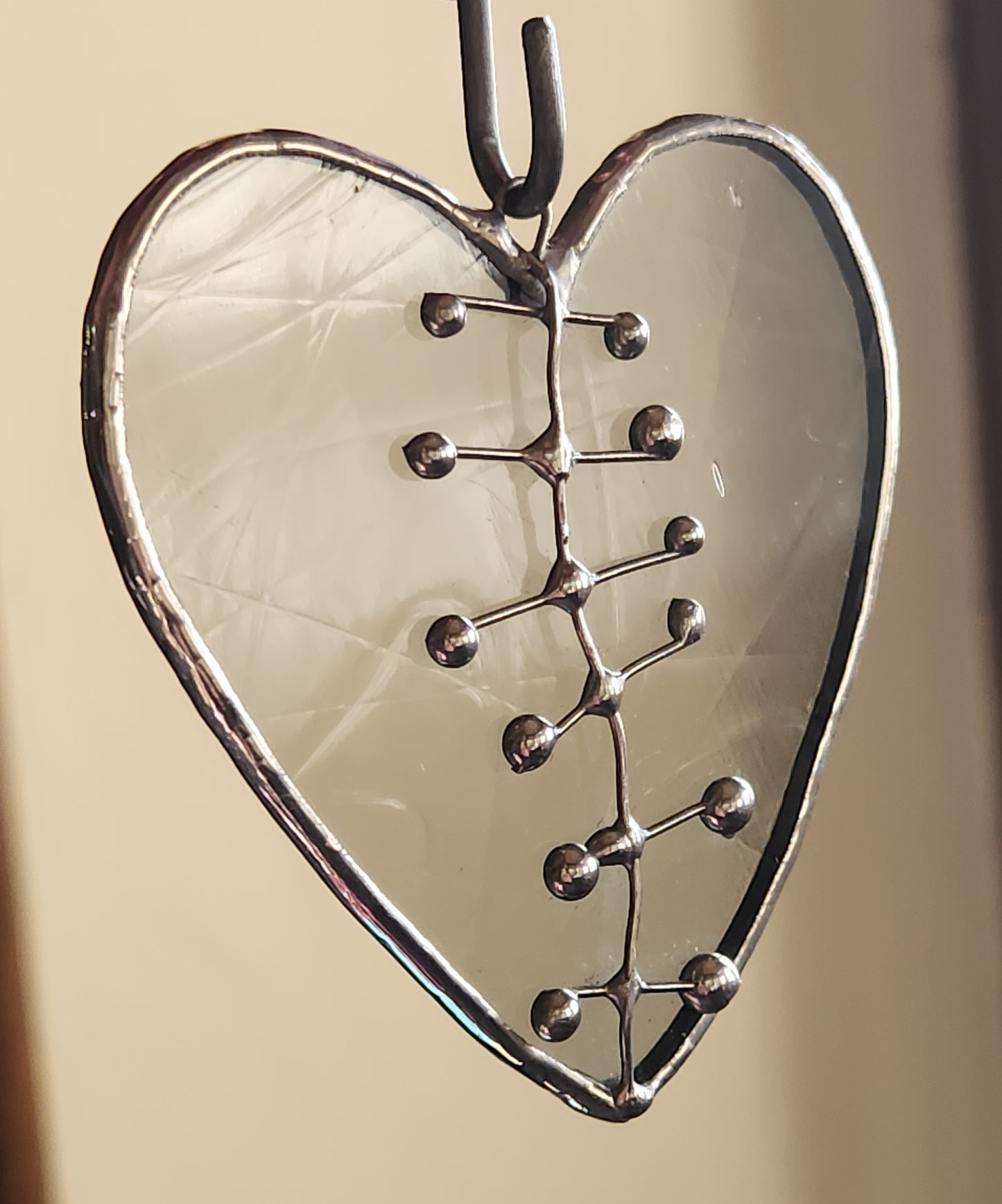 Gray Antique Stained Glass Broken Heart with Stitches