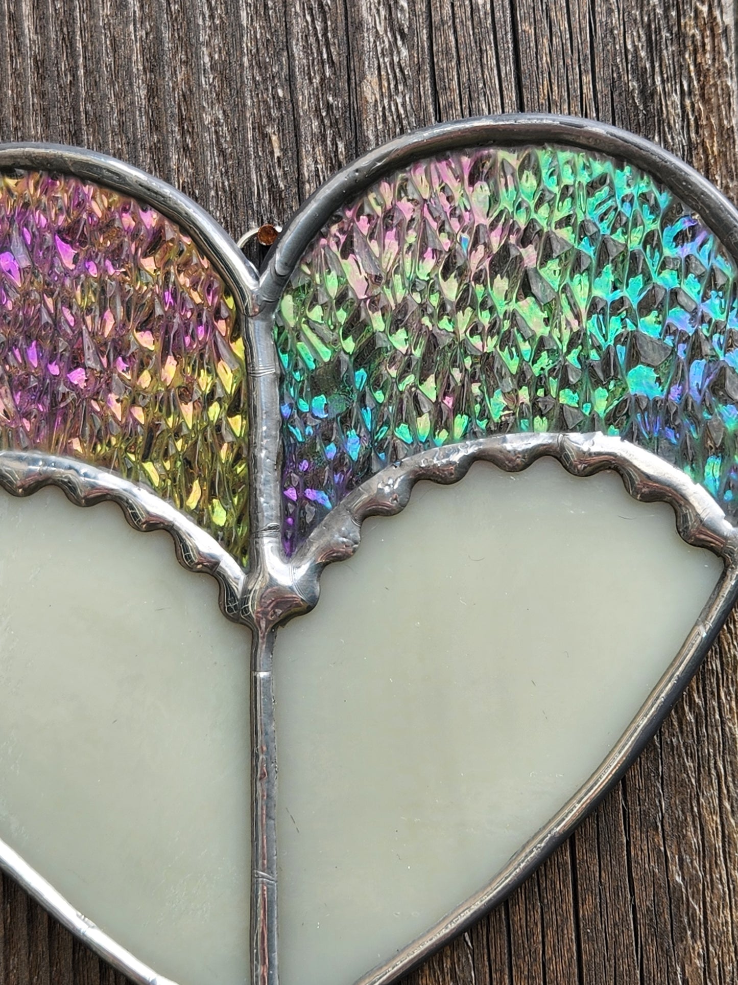 Rainbow Iridescent Stained Glass Heart Shaped Booty