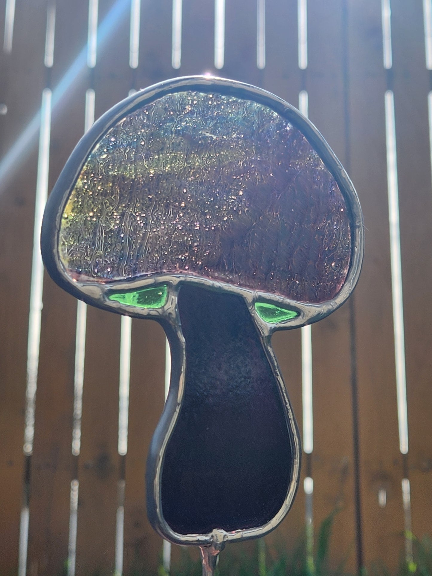 Purple Textured Mushroom Stained Glass Plant Stake