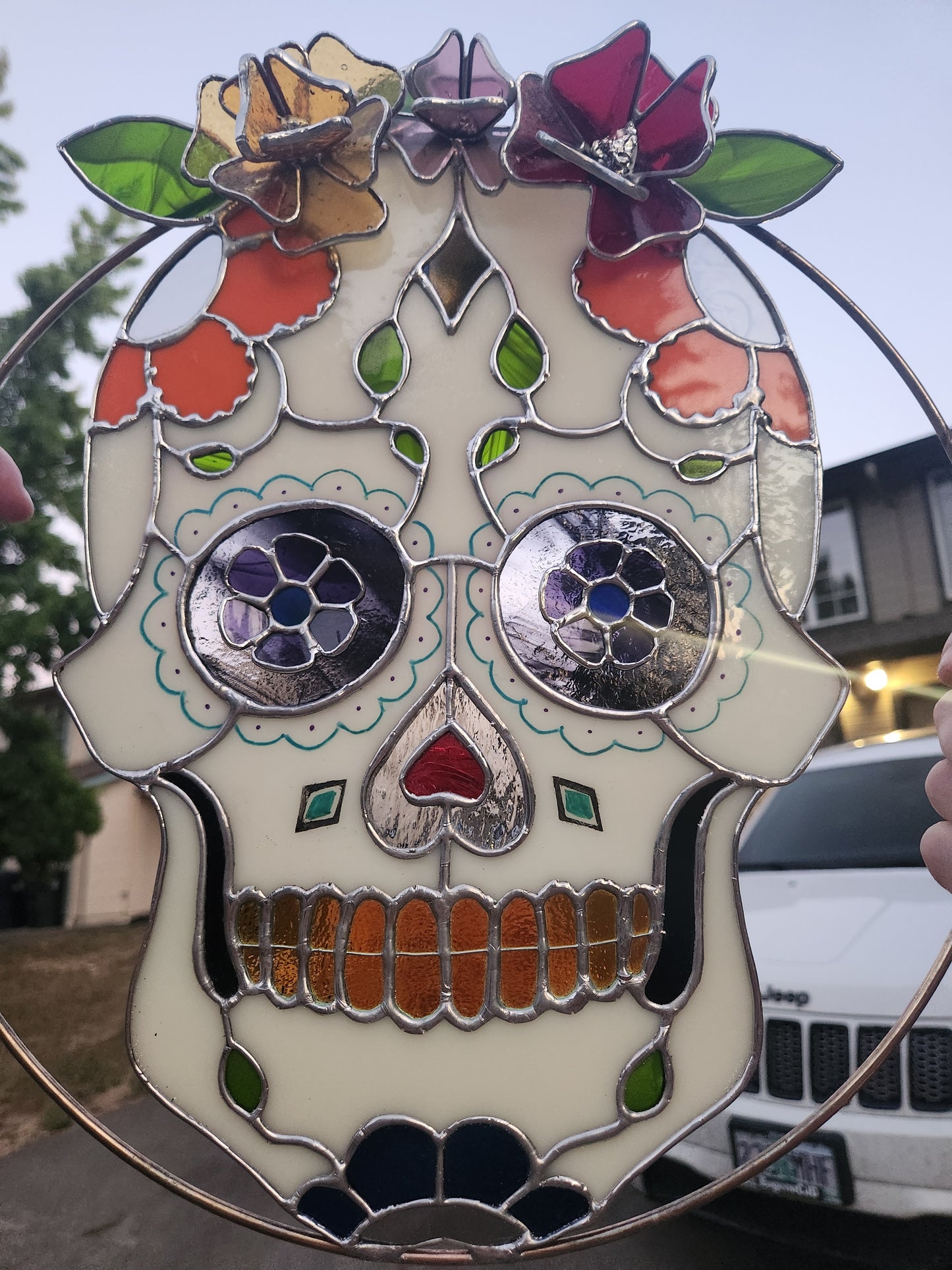 "Abuela" Día de los Muertos Sugar Skull Stained Glass Panel