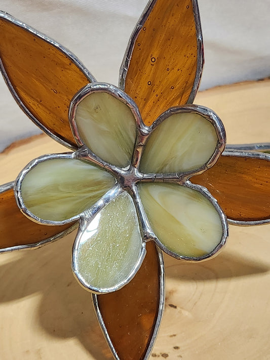 Brown Streaky Glass & Seafoam Stained Glass Table Flower