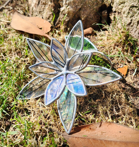 Iridescent Clear with Black Streamer Stained Glass Table Flower