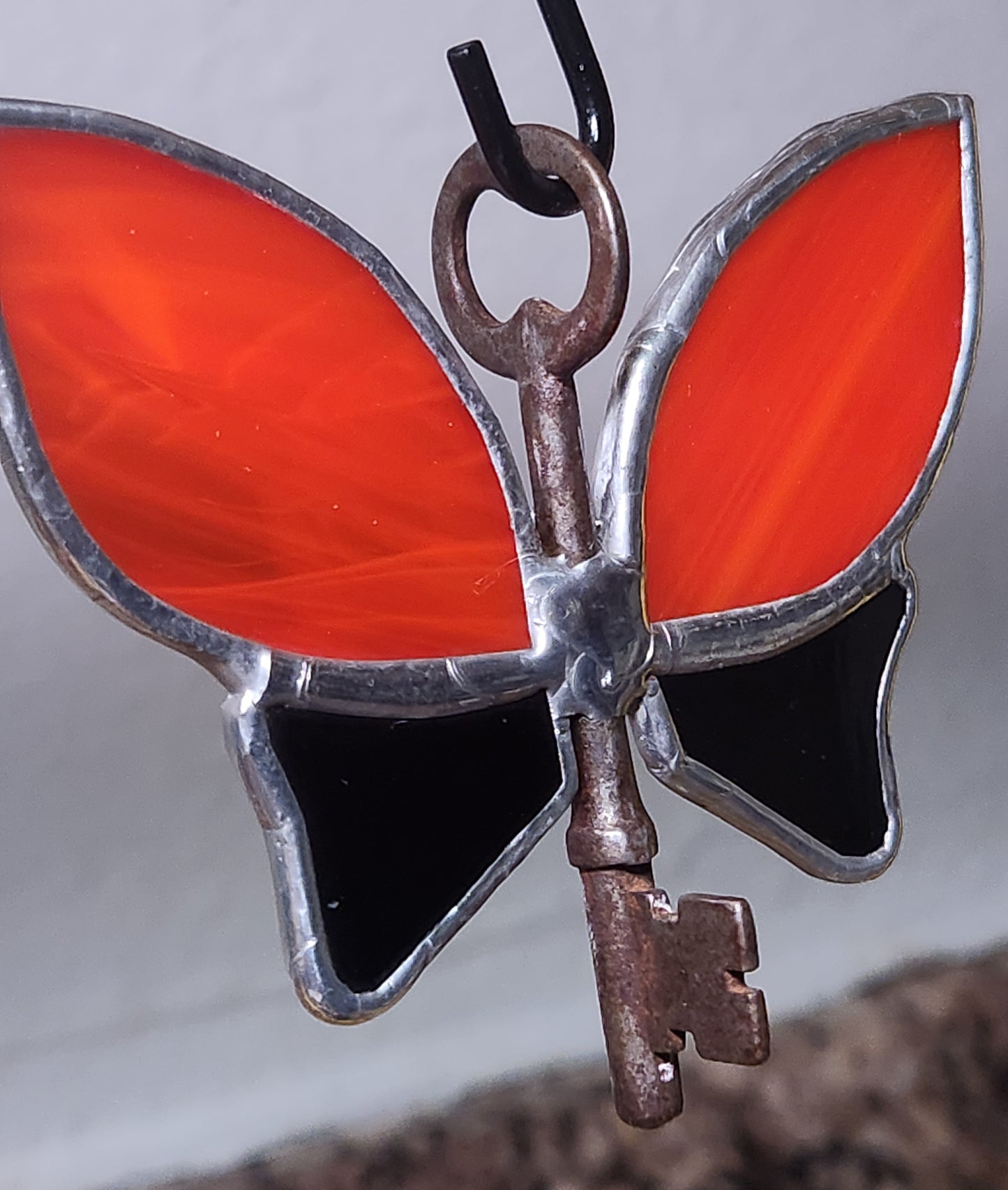 Fiery Red & Black Waterglass Stained Glass Flying Key