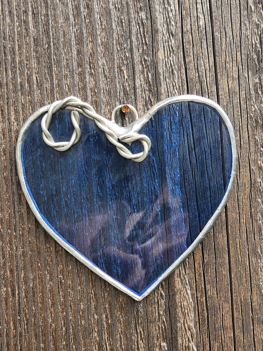Blue Waterglass Stained Glass Heart with Scroll Accent