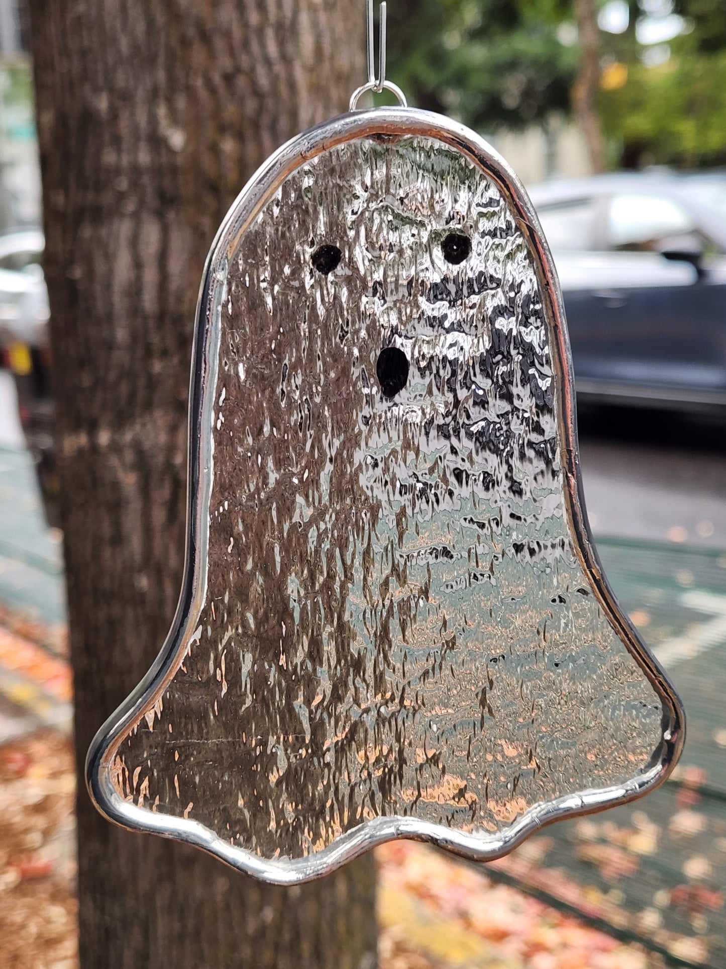 Clear Waterfall Hanging Floating Stained Glass Ghost