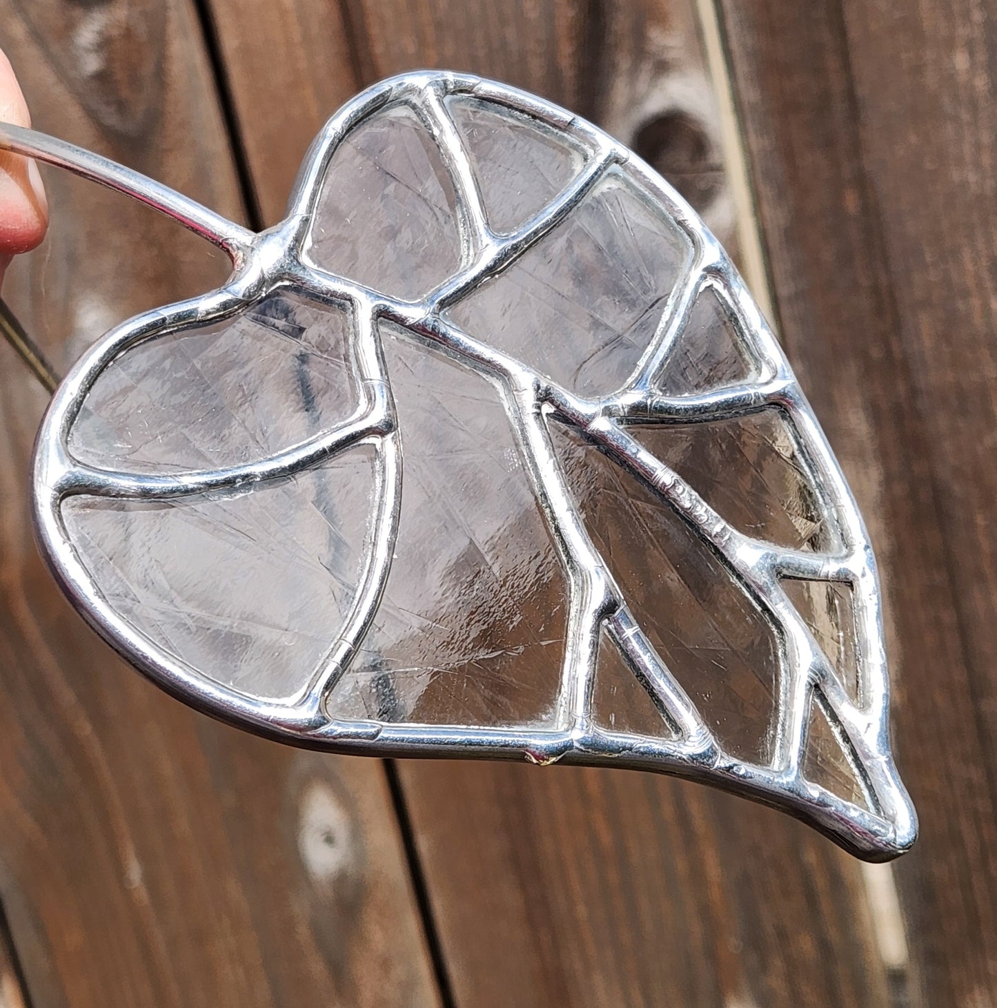 Clear "Antique" Stained Glass Elven Leaf Plant Stake
