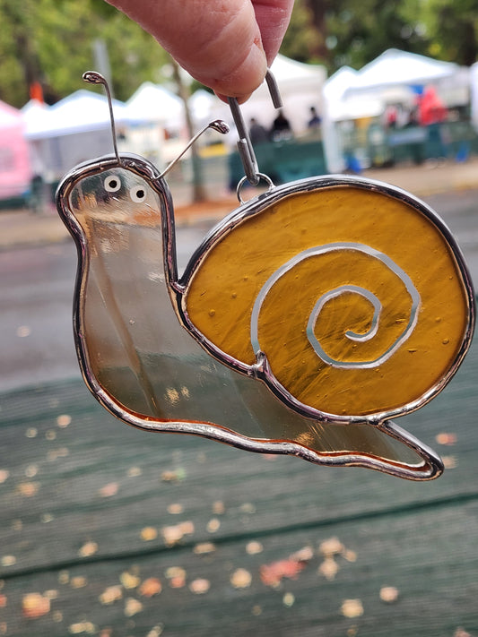 Hanging Tan Baroque & Brown Snail Stained Glass
