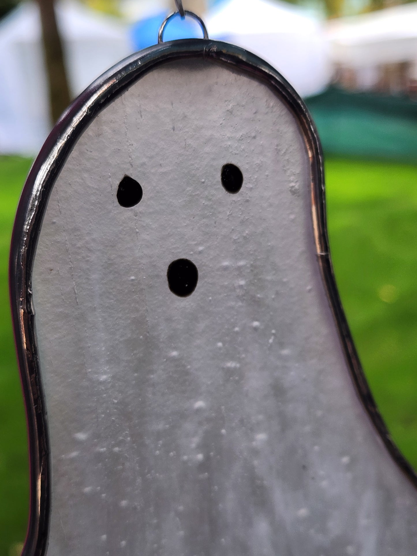 White Frosted Hanging Floating Stained Glass Ghost