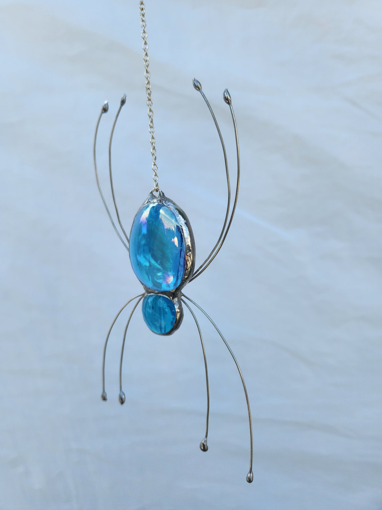 Hanging Light Blue Stained Glass Spider