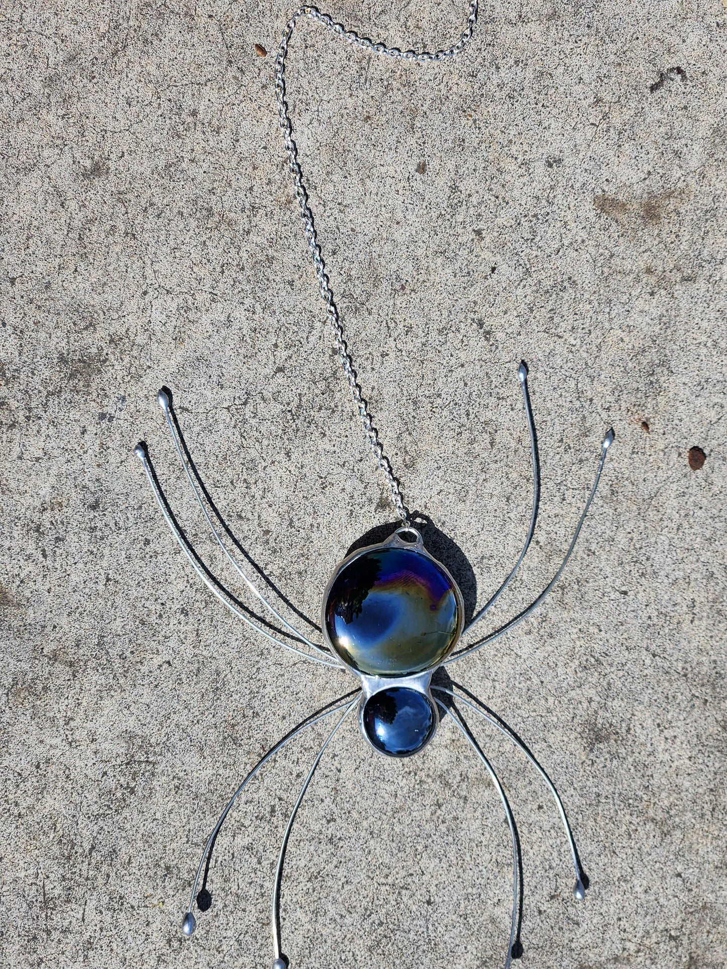 Hanging Black Iridescent Stained Glass Spider
