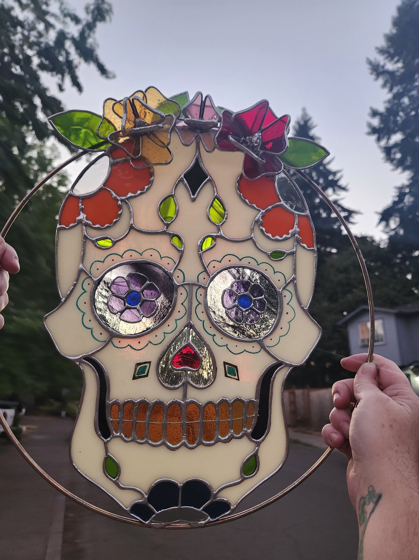 "Abuela" Día de los Muertos Sugar Skull Stained Glass Panel