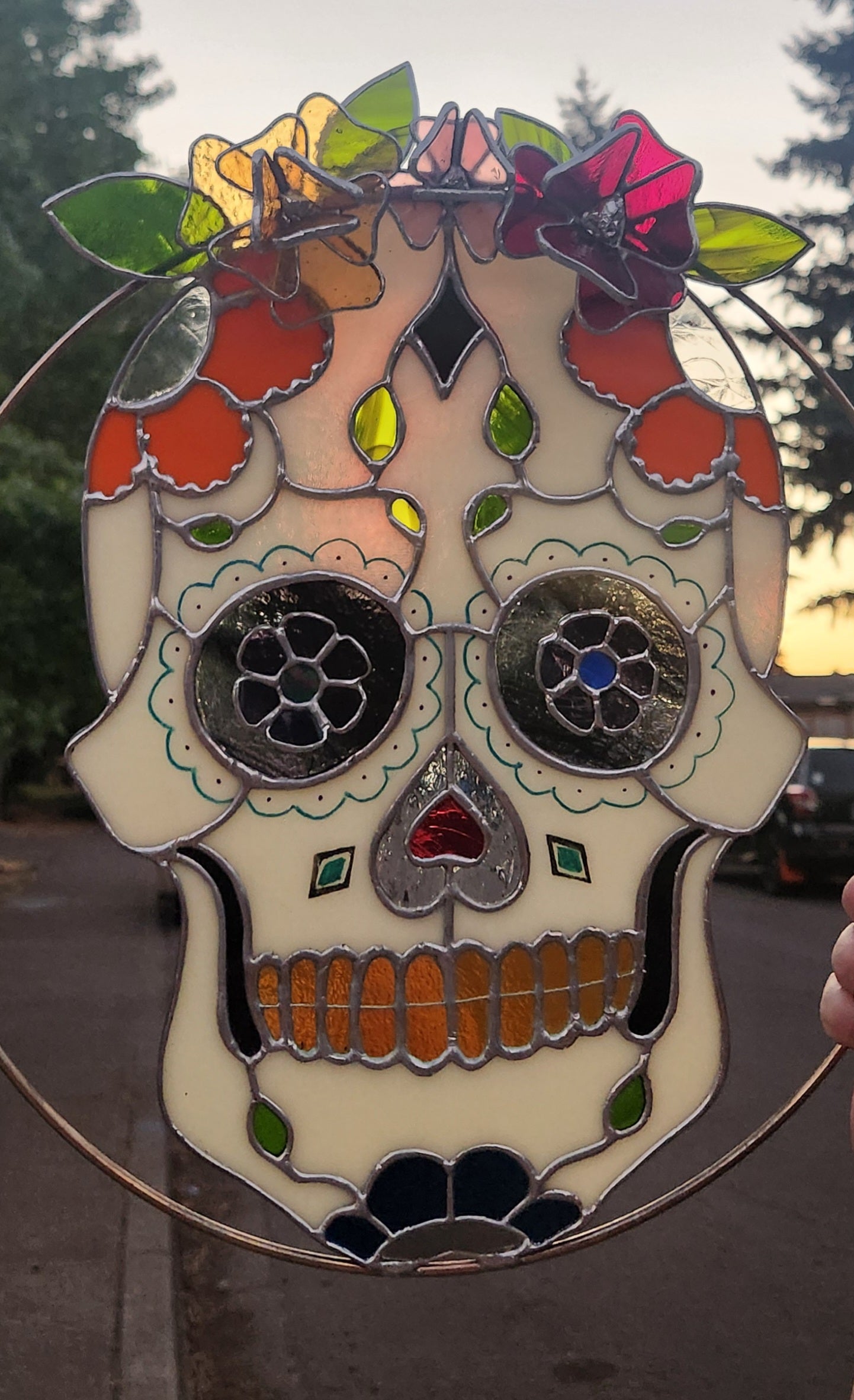 "Abuela" Día de los Muertos Sugar Skull Stained Glass Panel