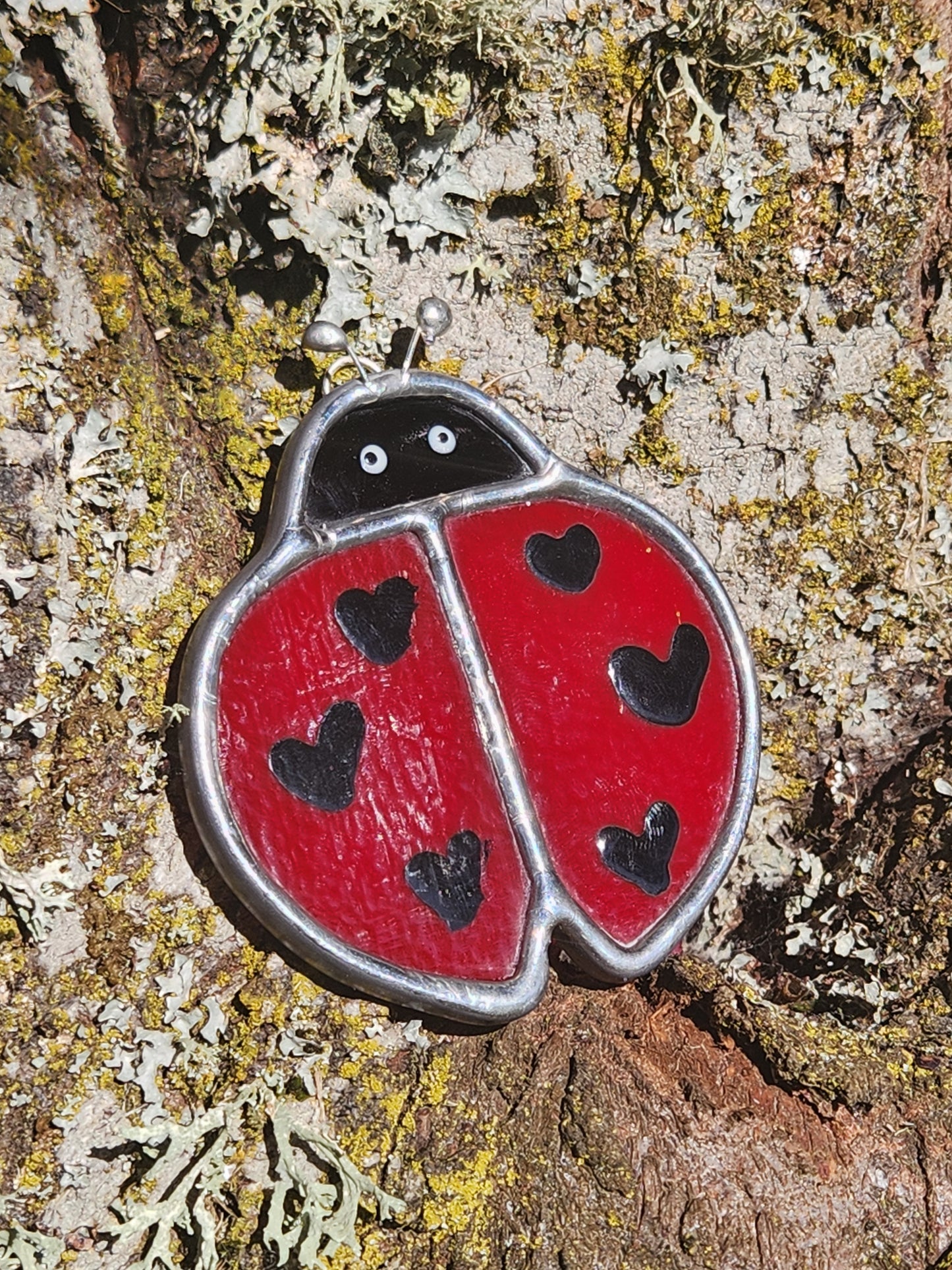 Small Hanging Red Opaque Stained Glass Lovebug