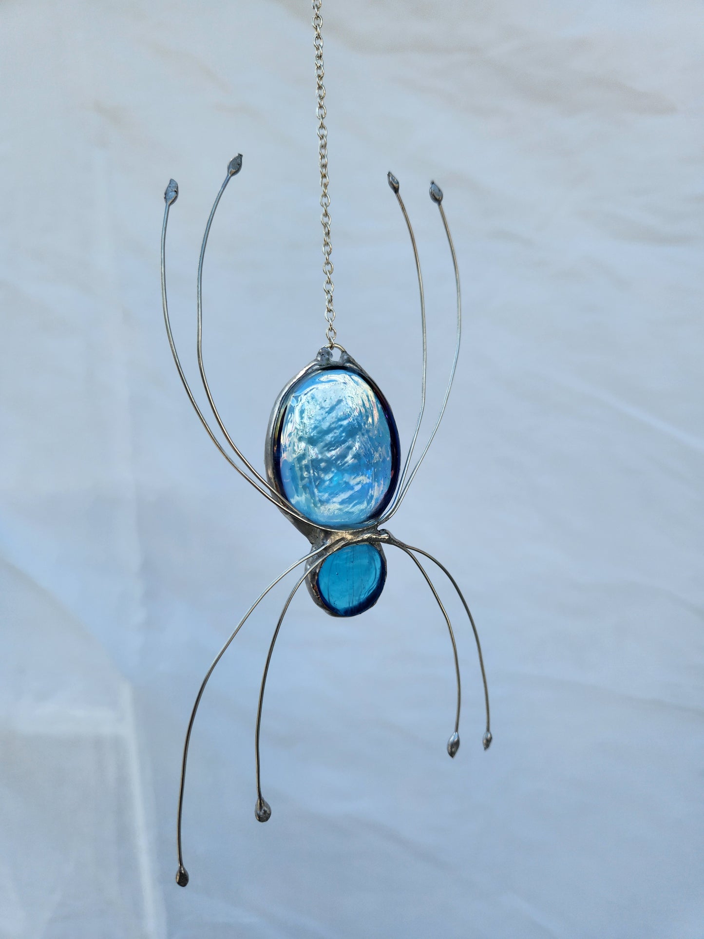 Hanging Light Blue Stained Glass Spider