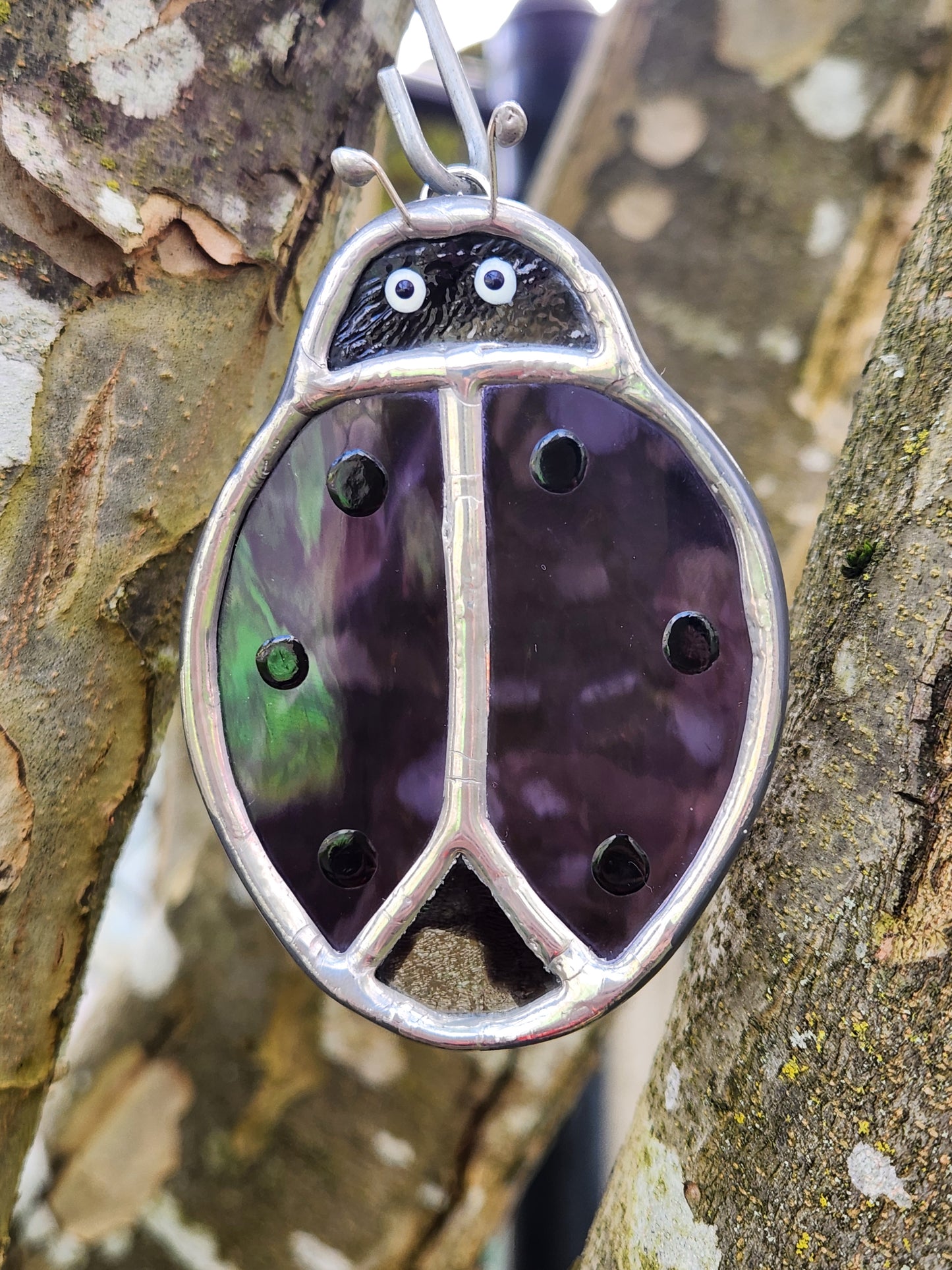 Small Hanging Dark Purple Stained Glass Beetle