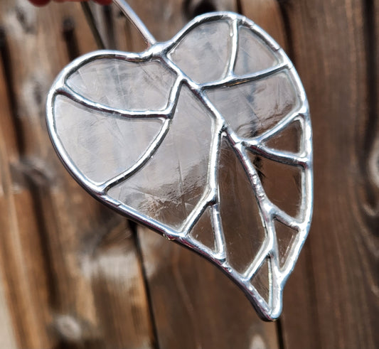 Clear "Antique" Stained Glass Elven Leaf Plant Stake