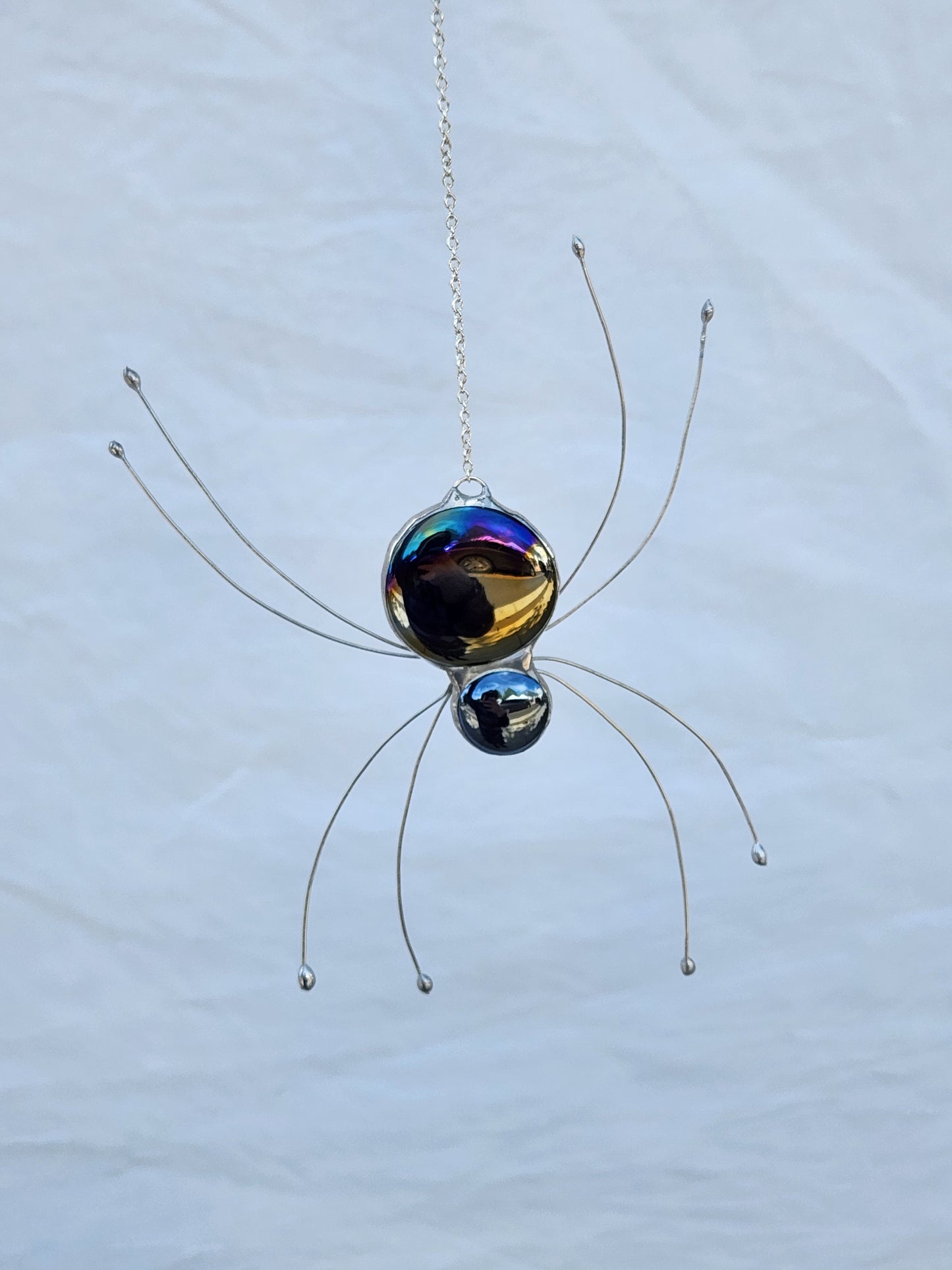 Hanging Black Iridescent Stained Glass Spider