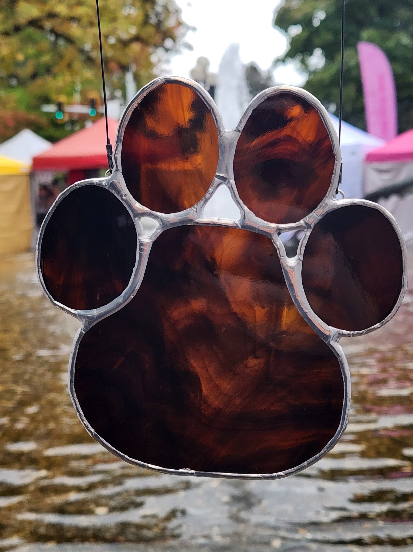 Brown Wispy Stained Glass Paw Print