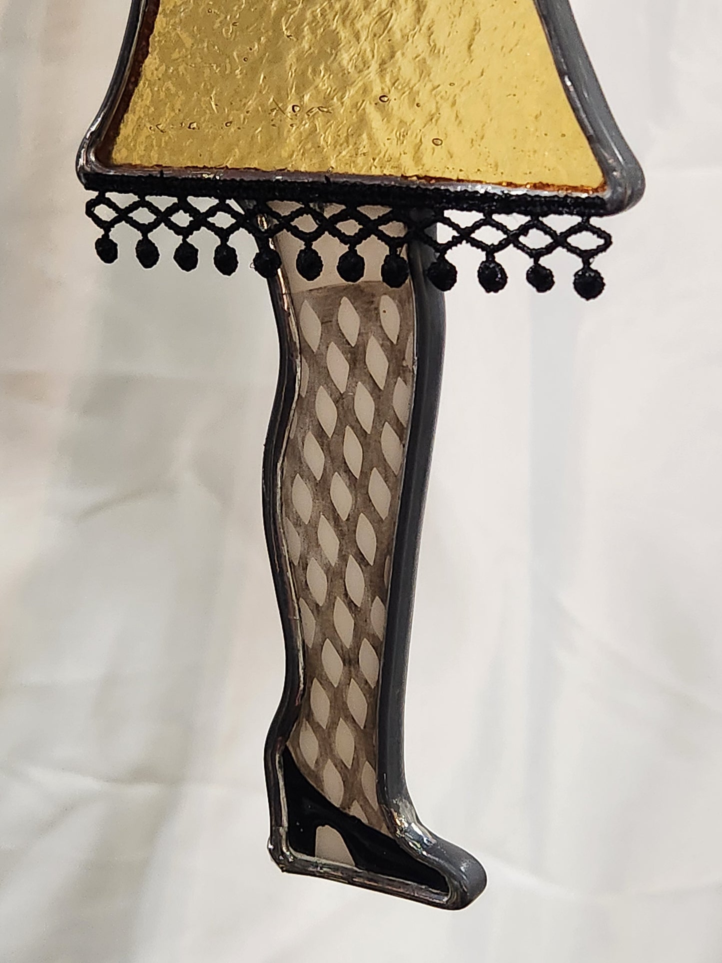 Vintage Amber Glass Lampshade Stained Glass Leg Lamp Ornament