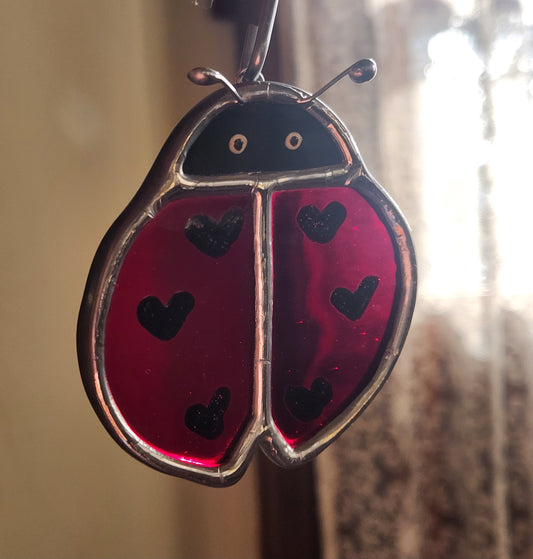Small Red Hanging Stained Glass Lovebug